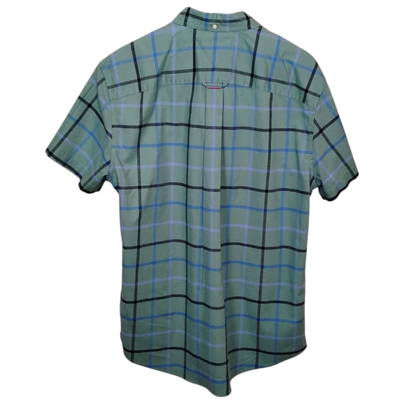 Tommy Hilfiger Green with Blue and Black Stripes Casual Button Down Shirt, XL - Picture 2 of 10